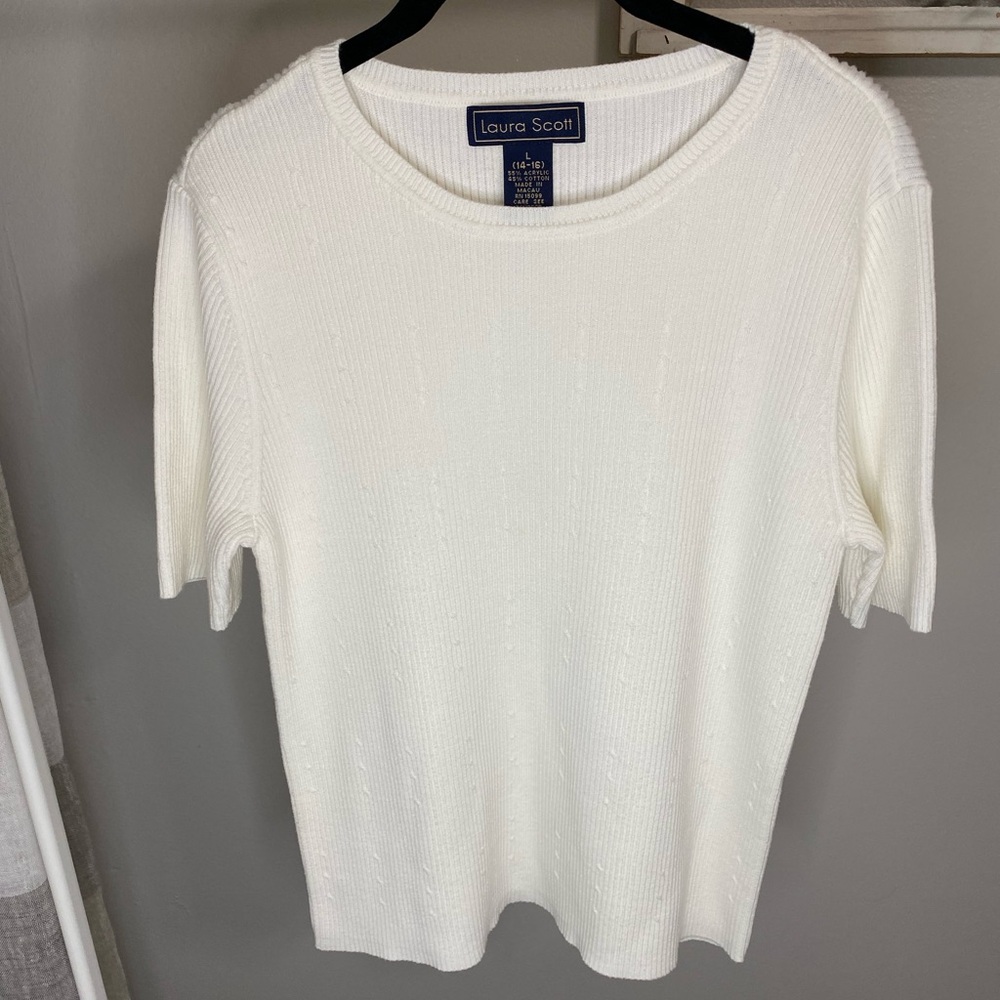 Laura Scott Cream Ribbed Sweater size large 14–16